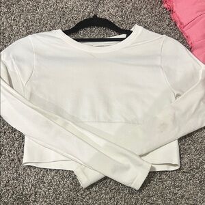 Aerie White Long Sleeve Crop Top
